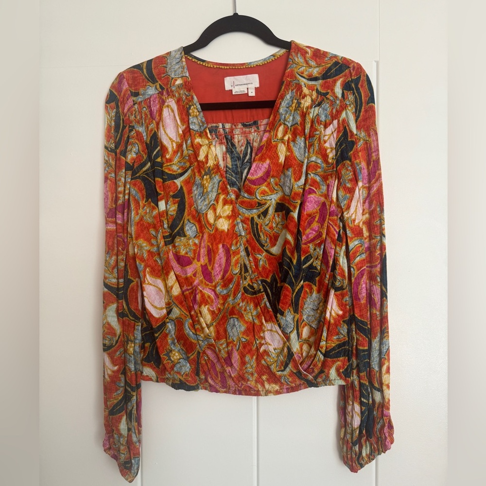 Anthro Floral Wrap Style Blouse